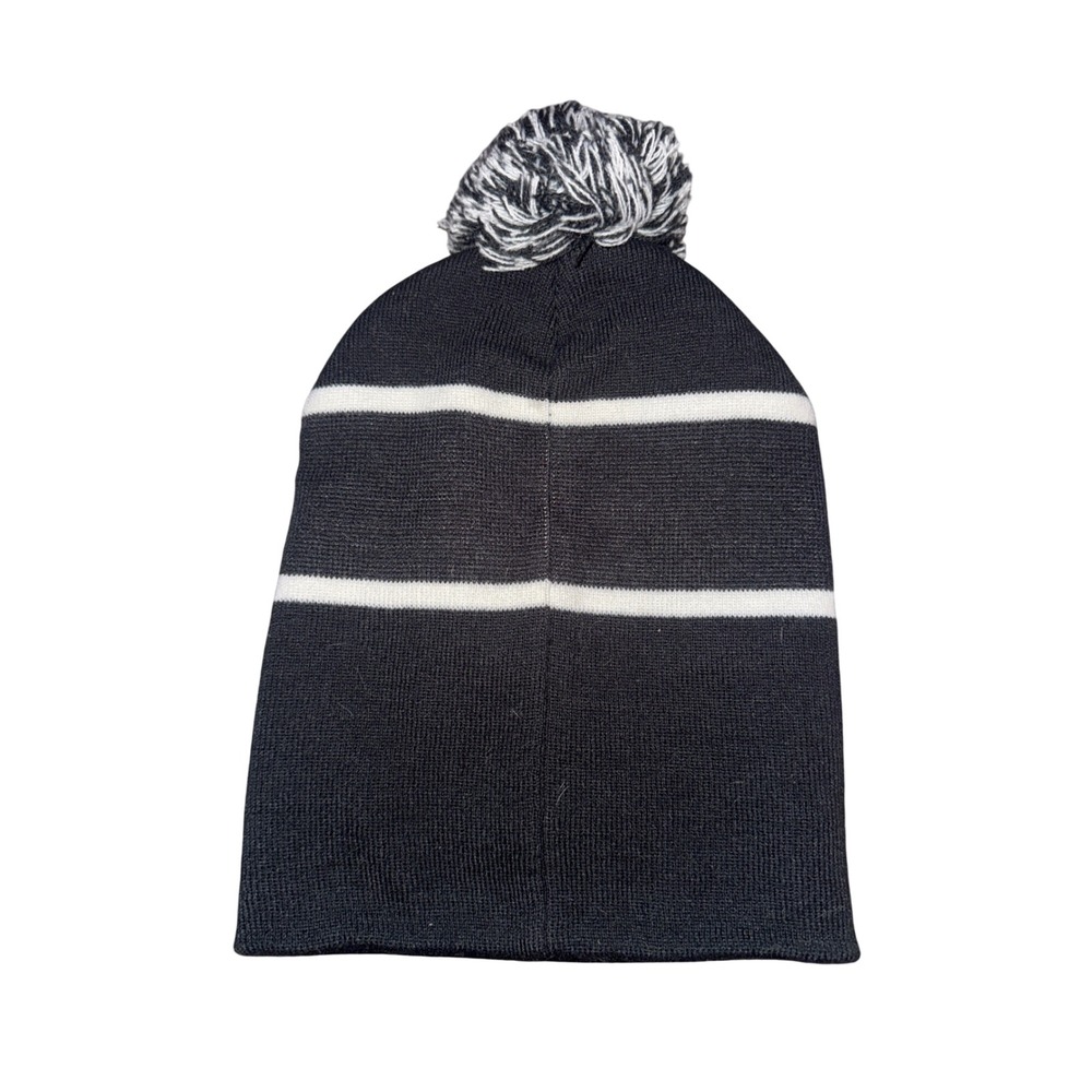Oreo CultureFly Black White Striped Pom Pom Knit Beanie Hat One Size Cookies Y2K - Picture 2 of 5